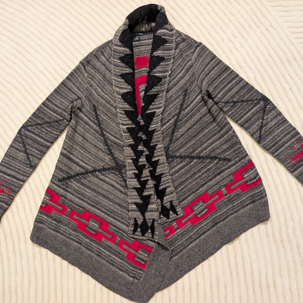 Ralph Lauren Gray and Red Geometric Cardigan